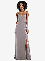 Front View Thumbnail - Cashmere Gray Tie-Back Cutout Maxi Dress with Front Slit