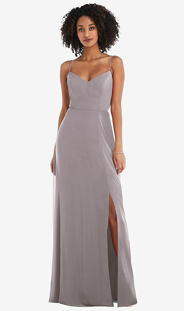 Front View - Cashmere Gray Tie-Back Cutout Maxi Dress with Front Slit