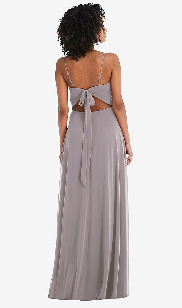 Back View - Cashmere Gray Tie-Back Cutout Maxi Dress with Front Slit