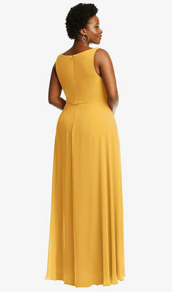 Back View - NYC Yellow Deep V-Neck Chiffon Maxi Dress