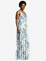 Side View Thumbnail - Cottage Rose Dusk Blue Deep V-Neck Chiffon Maxi Dress