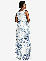 Rear View Thumbnail - Cottage Rose Dusk Blue Deep V-Neck Chiffon Maxi Dress
