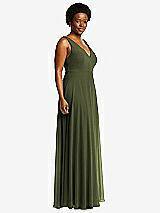 Side View Thumbnail - Olive Green Deep V-Neck Chiffon Maxi Dress