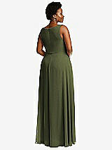 Rear View Thumbnail - Olive Green Deep V-Neck Chiffon Maxi Dress