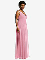 Side View Thumbnail - Peony Pink Deep V-Neck Chiffon Maxi Dress
