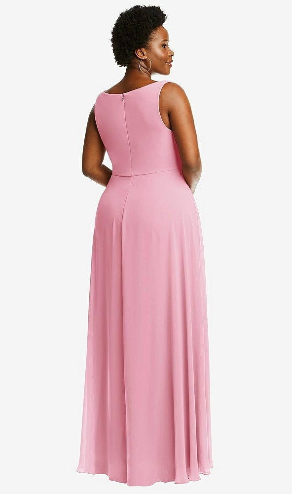Back View - Peony Pink Deep V-Neck Chiffon Maxi Dress
