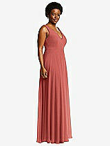Side View Thumbnail - Coral Pink Deep V-Neck Chiffon Maxi Dress