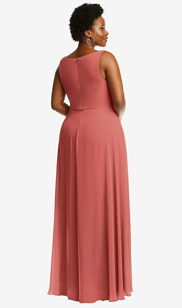 Back View - Coral Pink Deep V-Neck Chiffon Maxi Dress