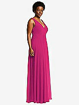 Side View Thumbnail - Think Pink Deep V-Neck Chiffon Maxi Dress