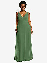 Front View Thumbnail - Vineyard Green Deep V-Neck Chiffon Maxi Dress