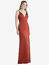 Front View Thumbnail - Amber Sunset Twist Strap Maxi Slip Dress with Front Slit - Neve