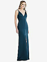 Front View Thumbnail - Atlantic Blue Twist Strap Maxi Slip Dress with Front Slit - Neve