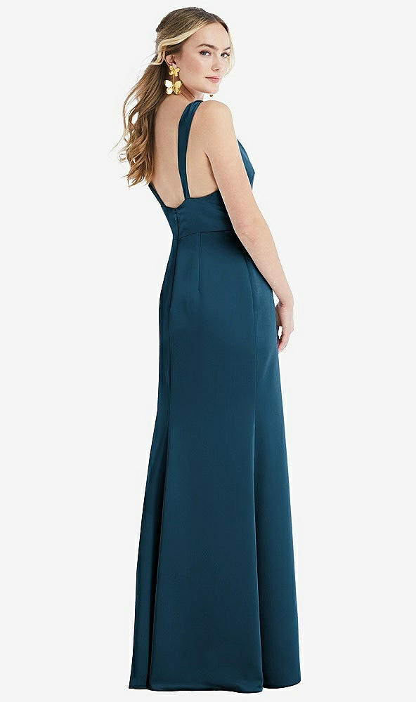 Back View - Atlantic Blue Twist Strap Maxi Slip Dress with Front Slit - Neve