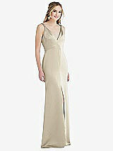 Front View Thumbnail - Champagne Twist Strap Maxi Slip Dress with Front Slit - Neve