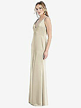 Side View Thumbnail - Champagne Twist Strap Maxi Slip Dress with Front Slit - Neve