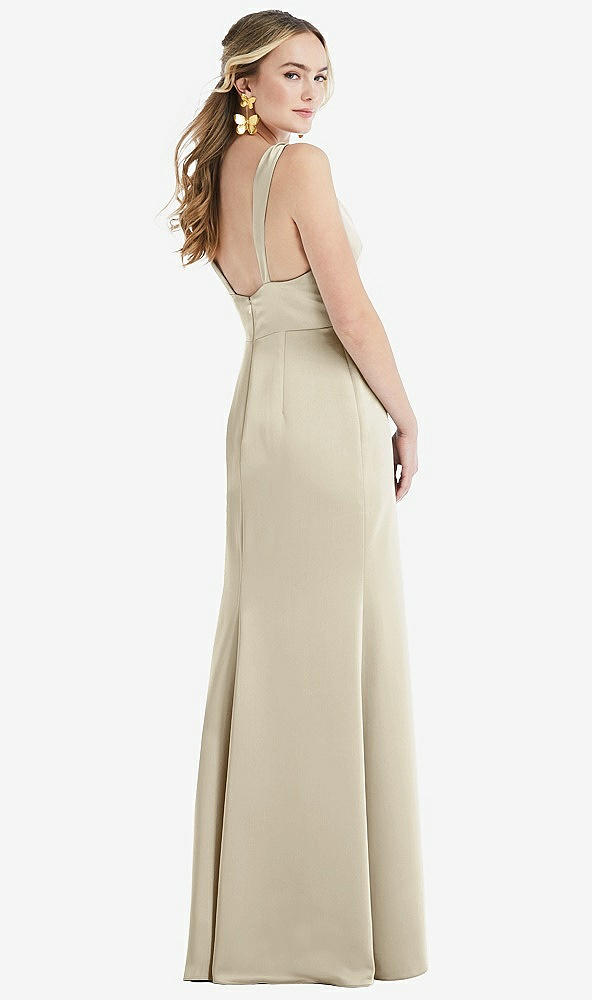 Back View - Champagne Twist Strap Maxi Slip Dress with Front Slit - Neve