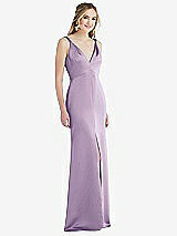 Front View Thumbnail - Pale Purple Twist Strap Maxi Slip Dress with Front Slit - Neve