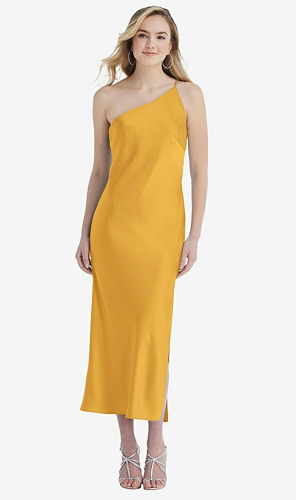 Front View - NYC Yellow One-Shoulder Asymmetrical Midi Slip Dress