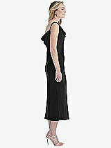 Side View Thumbnail - Black Asymmetrical One-Shoulder Cowl Midi Slip Dress