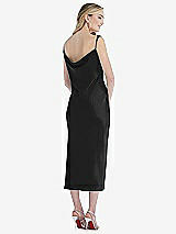 Rear View Thumbnail - Black Asymmetrical One-Shoulder Cowl Midi Slip Dress