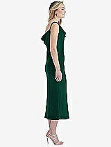 Side View Thumbnail - Hunter Green Asymmetrical One-Shoulder Cowl Midi Slip Dress