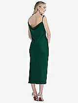 Rear View Thumbnail - Hunter Green Asymmetrical One-Shoulder Cowl Midi Slip Dress