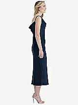Side View Thumbnail - Midnight Navy Asymmetrical One-Shoulder Cowl Midi Slip Dress