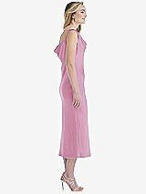 Side View Thumbnail - Powder Pink Asymmetrical One-Shoulder Cowl Midi Slip Dress
