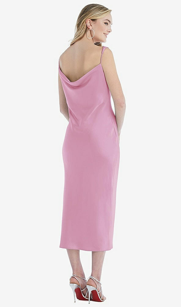 Back View - Powder Pink Asymmetrical One-Shoulder Cowl Midi Slip Dress