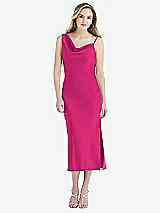 Front View Thumbnail - Think Pink Asymmetrical One-Shoulder Cowl Midi Slip Dress