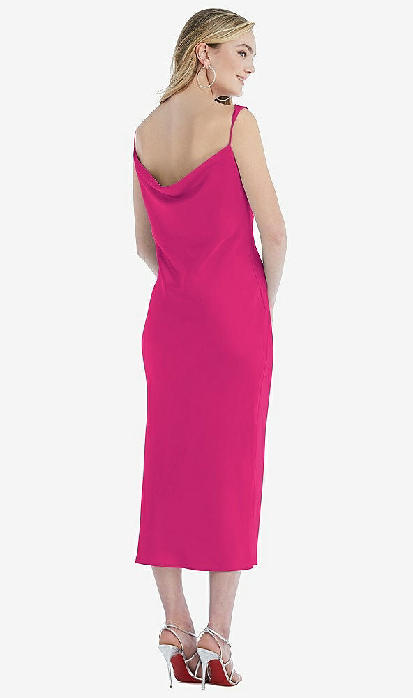 Back View - Think Pink Asymmetrical One-Shoulder Cowl Midi Slip Dress