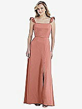 Ruffled Sleeve Tie-back Maxi Bridesmaid Dress In Desert Rose | The