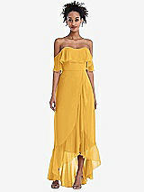 Front View Thumbnail - NYC Yellow Off-the-Shoulder Ruffled High Low Maxi Dress