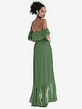 Rear View Thumbnail - Vineyard Green Off-the-Shoulder Ruffled High Low Maxi Dress
