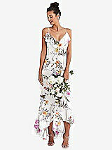 Alt View 1 Thumbnail - Butterfly Botanica Ivory Ruffle-Trimmed V-Neck High Low Wrap Dress