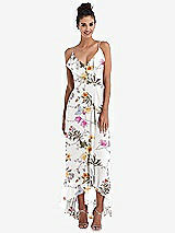 Front View Thumbnail - Butterfly Botanica Ivory Ruffle-Trimmed V-Neck High Low Wrap Dress