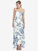 Front View Thumbnail - Cottage Rose Dusk Blue Scoop Neck Ruffle-Trimmed High Low Maxi Dress