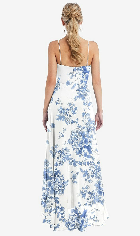 Back View - Cottage Rose Dusk Blue Scoop Neck Ruffle-Trimmed High Low Maxi Dress