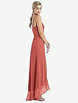 Side View Thumbnail - Coral Pink Scoop Neck Ruffle-Trimmed High Low Maxi Dress