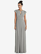 Front View Thumbnail - Chelsea Gray Flutter Sleeve V-Keyhole Chiffon Maxi Dress