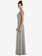 Side View Thumbnail - Chelsea Gray Flutter Sleeve V-Keyhole Chiffon Maxi Dress