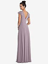Rear View Thumbnail - Lilac Dusk Flutter Sleeve V-Keyhole Chiffon Maxi Dress