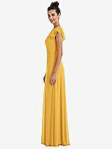 Side View Thumbnail - NYC Yellow Flutter Sleeve V-Keyhole Chiffon Maxi Dress