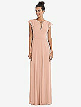 Front View Thumbnail - Pale Peach Flutter Sleeve V-Keyhole Chiffon Maxi Dress