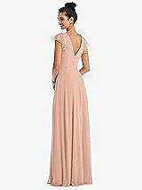 Rear View Thumbnail - Pale Peach Flutter Sleeve V-Keyhole Chiffon Maxi Dress