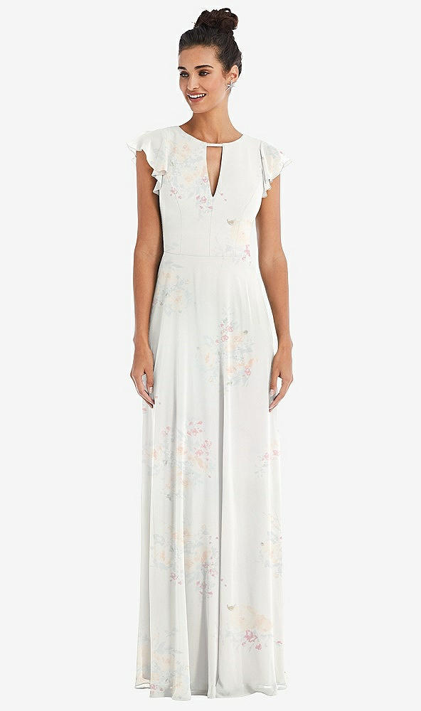 Front View - Spring Fling Flutter Sleeve V-Keyhole Chiffon Maxi Dress