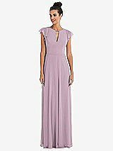 Front View Thumbnail - Suede Rose Flutter Sleeve V-Keyhole Chiffon Maxi Dress