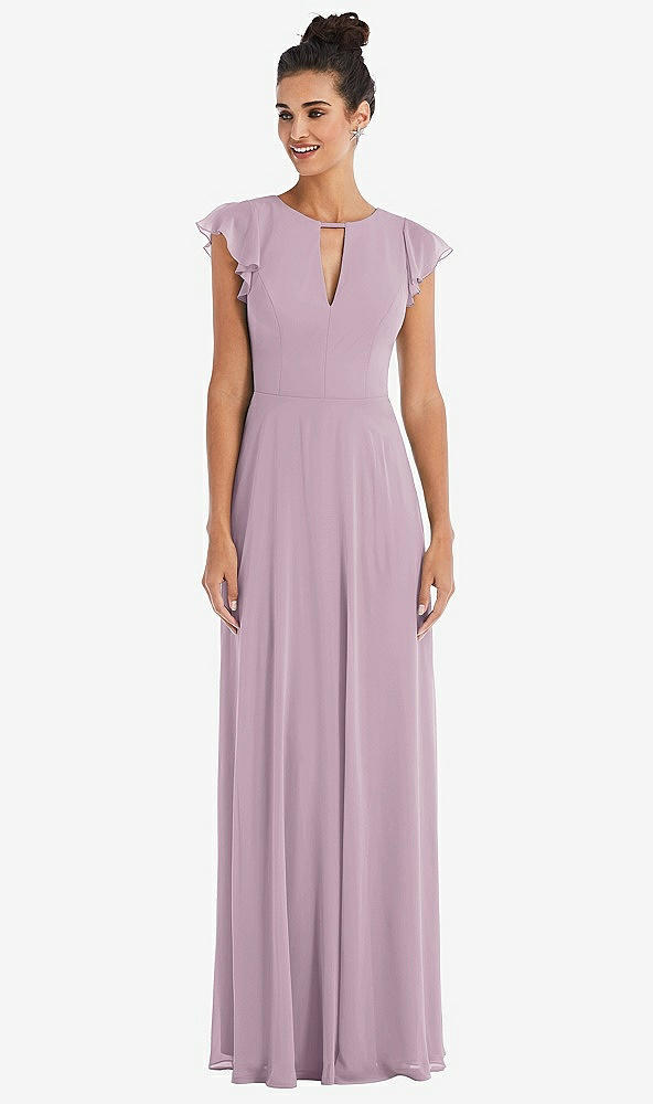 Front View - Suede Rose Flutter Sleeve V-Keyhole Chiffon Maxi Dress