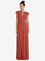Front View Thumbnail - Amber Sunset Flutter Sleeve V-Keyhole Chiffon Maxi Dress