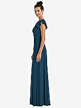 Side View Thumbnail - Atlantic Blue Flutter Sleeve V-Keyhole Chiffon Maxi Dress